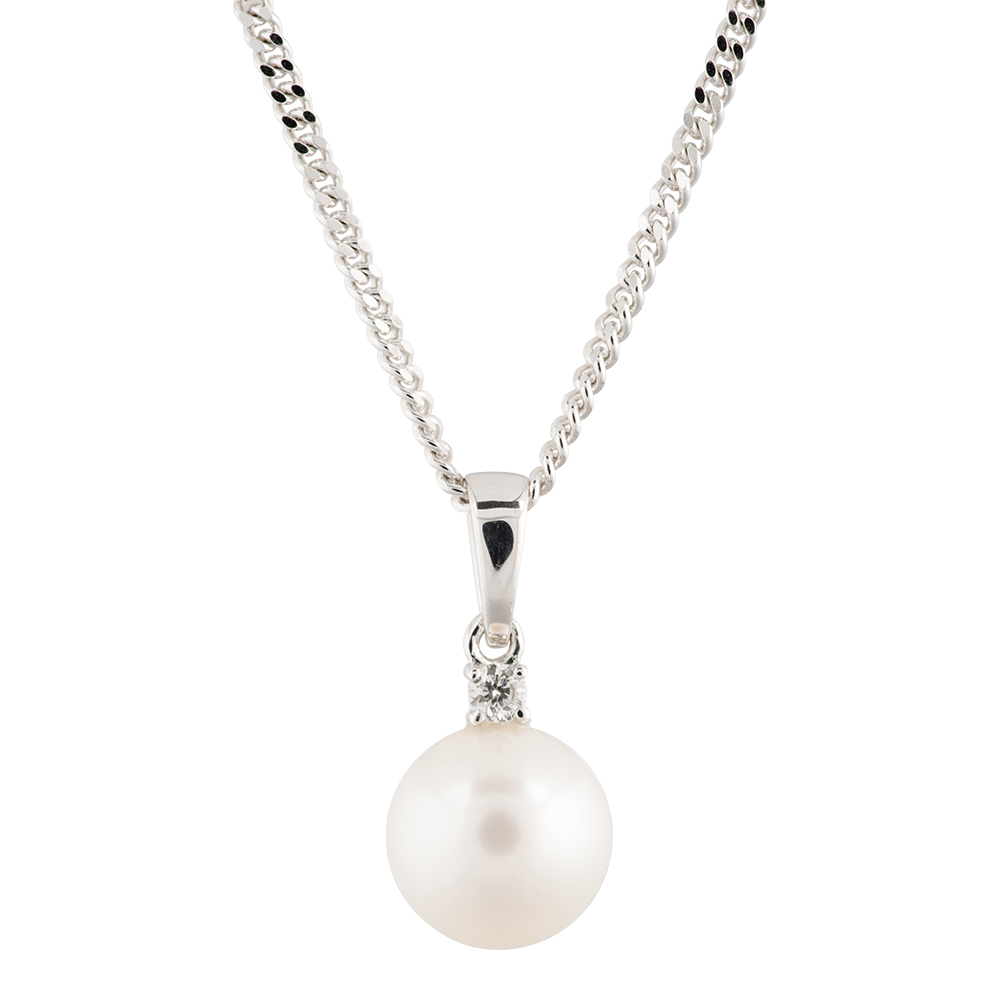 14kt. hvidgulds vedhæng m. fvkp og 0,035 ct TW/SI