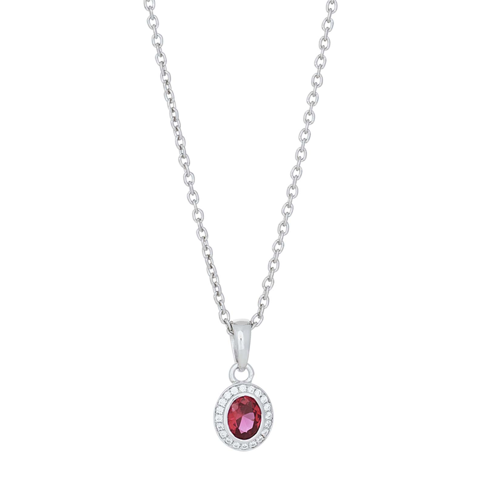 Rhod. Sølv vedh. cz og synt. rubin inkl. kæde