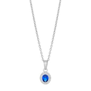 Rhod. Sølv vedh. cz og synt. safir incl. kæde