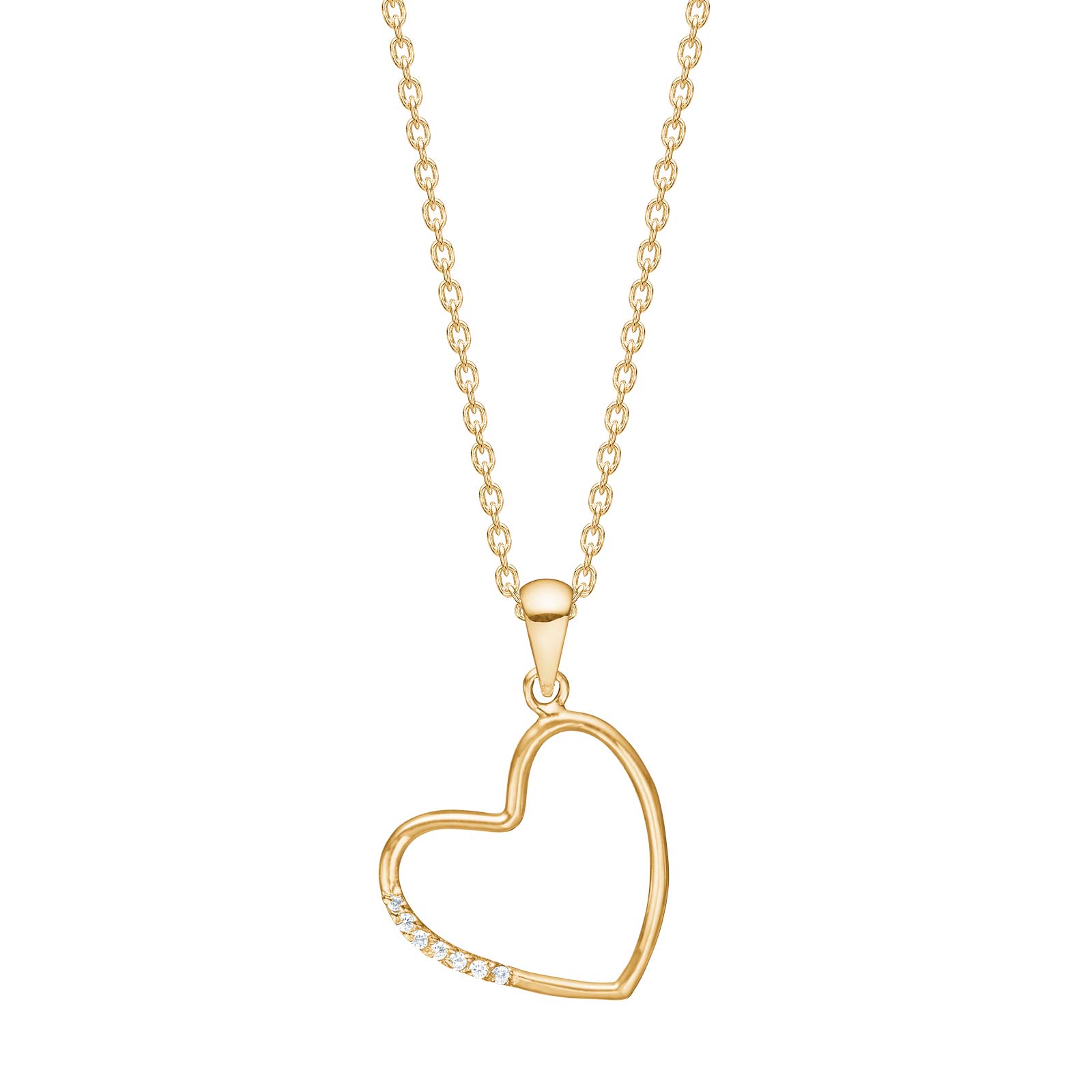 8kt. guld hjertevedhæng m. cz inkl. forg. kæde