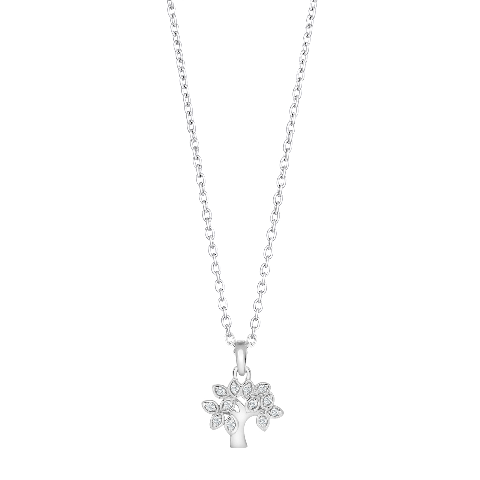 Rhod. sølvvedhæng livets træ m/cz inkl. kæde