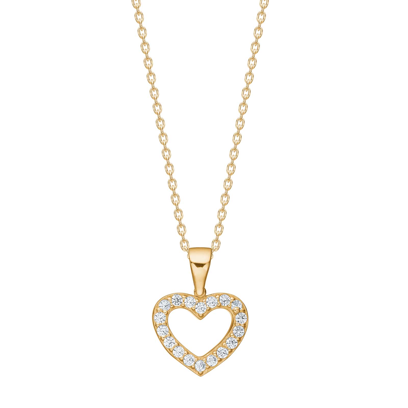 8kt. guldvedhæng hjerte m/cz inkl. forg. kæde