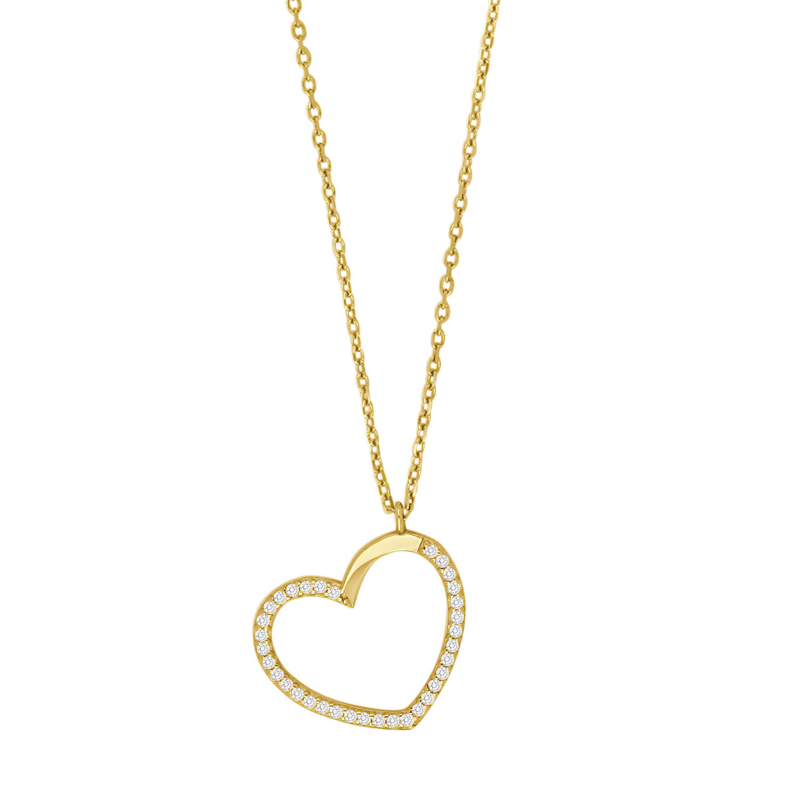 Forg. sølv vedhæng hjerte med cz inkl. kæde