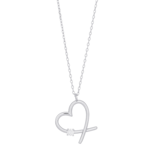 Rhod. sølv vedhæng hjerte med 1 x cz inkl. kæde