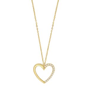 9kt. Guld vedhæng hjerte m/cz inkl. forg. kæde