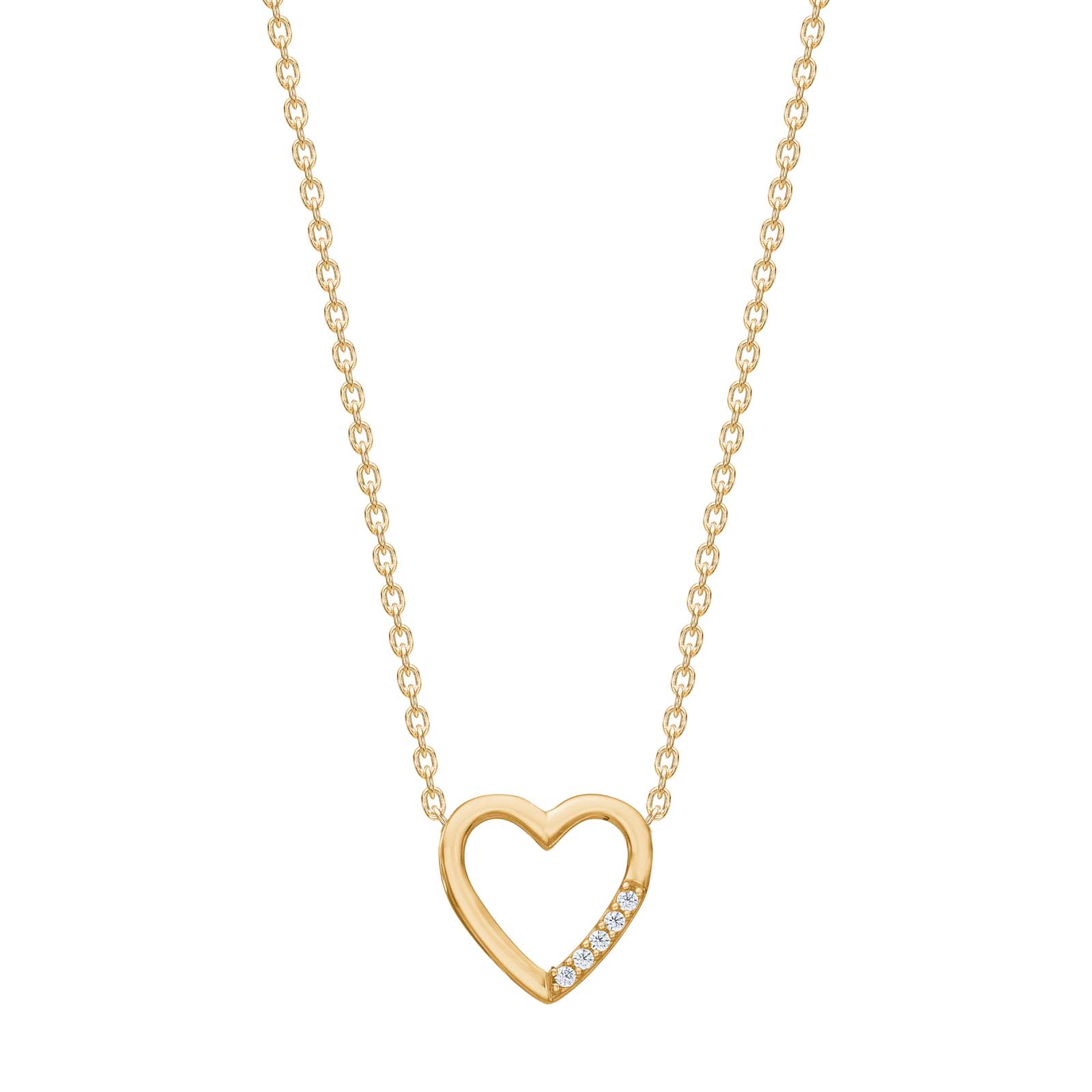8kt. Guldvedhæng hjerte m.cz inkl. forg. kæde