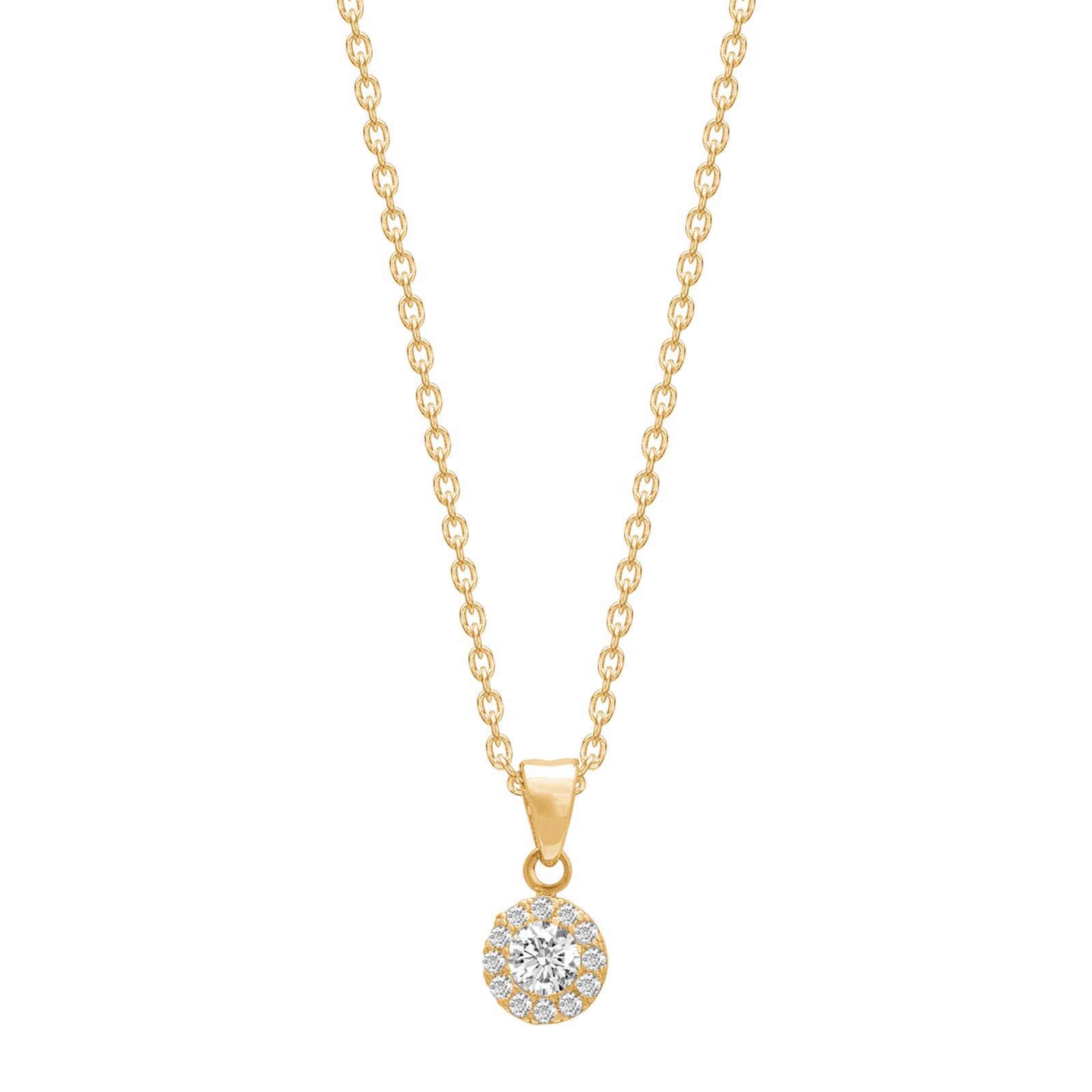 8kt. guldvedhæng rundt m/cz og forg. kæde