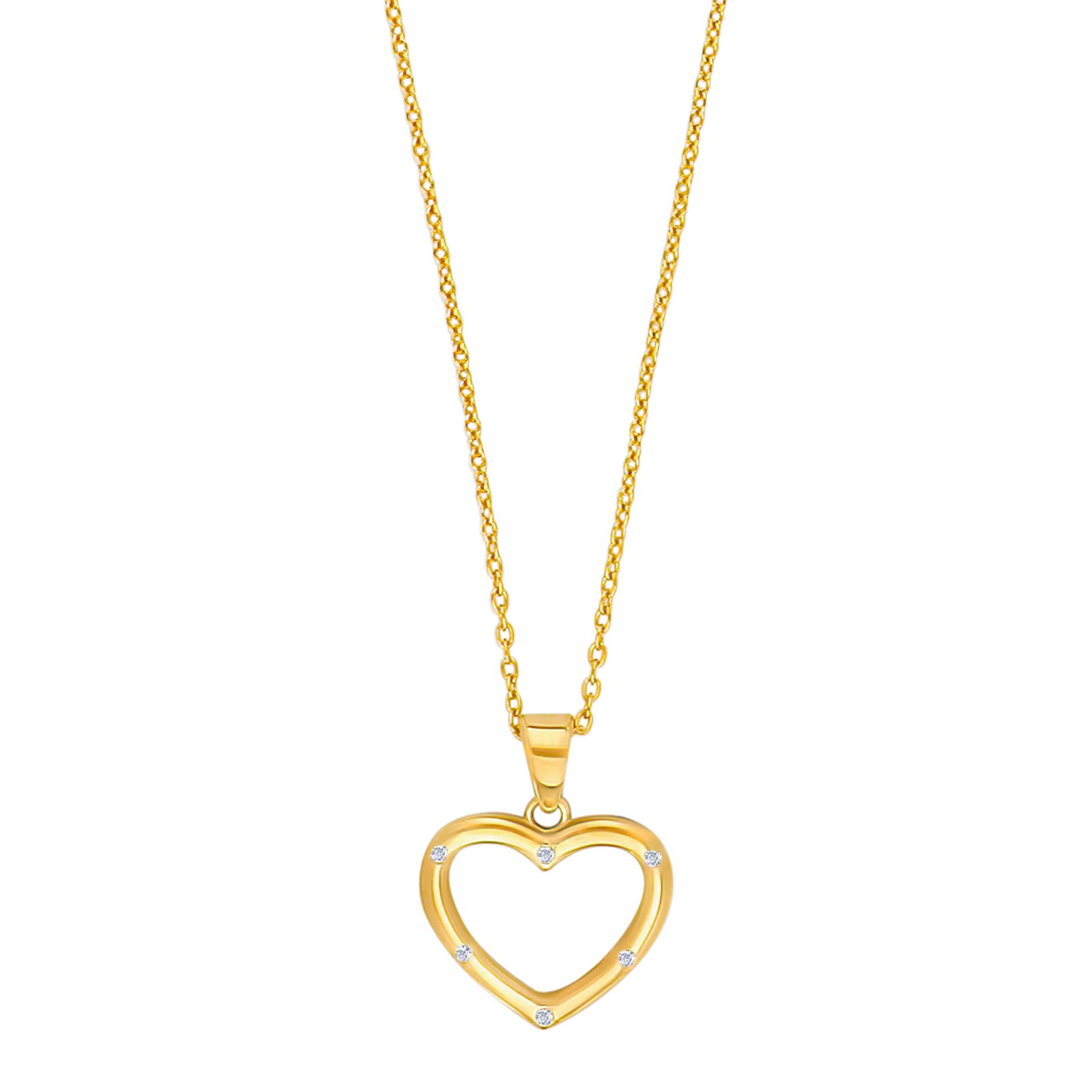 8kt. Guld vedhæng hjerte m. cz inkl. forg. kæde