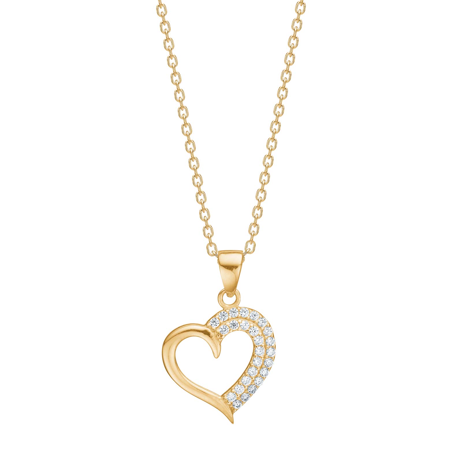 8kt. guldvedhæng hjerte m/cz inkl. forg. sølvkæde