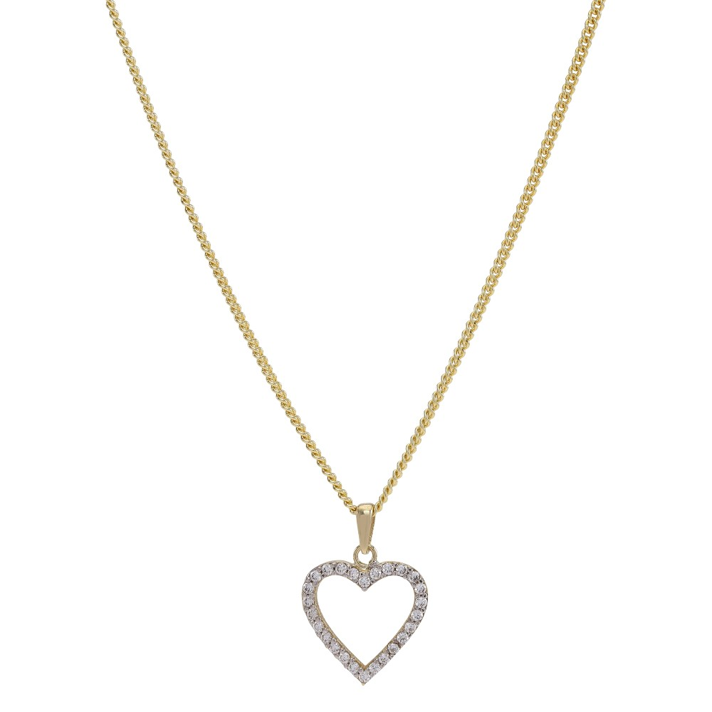 8kt. guldvedhæng hjerte m/cz inkl. forg. sølvkæde