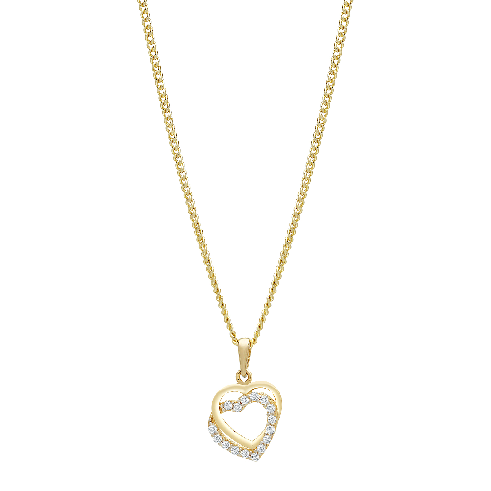 8kt. guldvedhæng dobbelt hjerte m/cz inkl. forg.