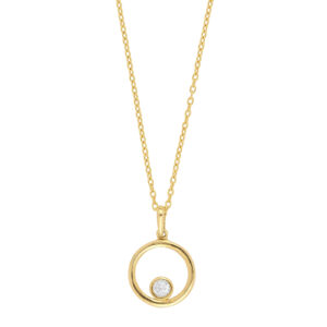 8kt. guldvedhæng cirkel m/cz inkl. forg. sølvkæde