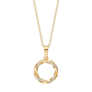 8kt. guldvedhæng cirkel  m. cz inkl forg sølvkæde
