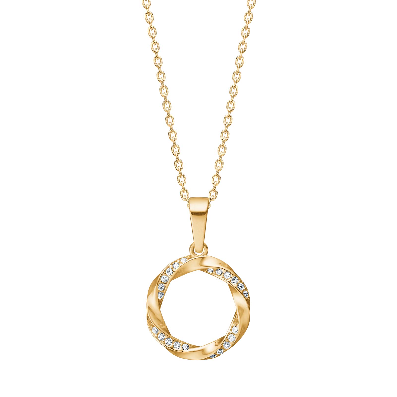 8kt. guldvedhæng cirkel m. cz inkl forg sølvkæde