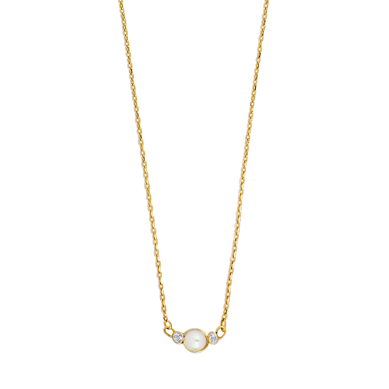8kt. guldhalskæde m/perle og cz