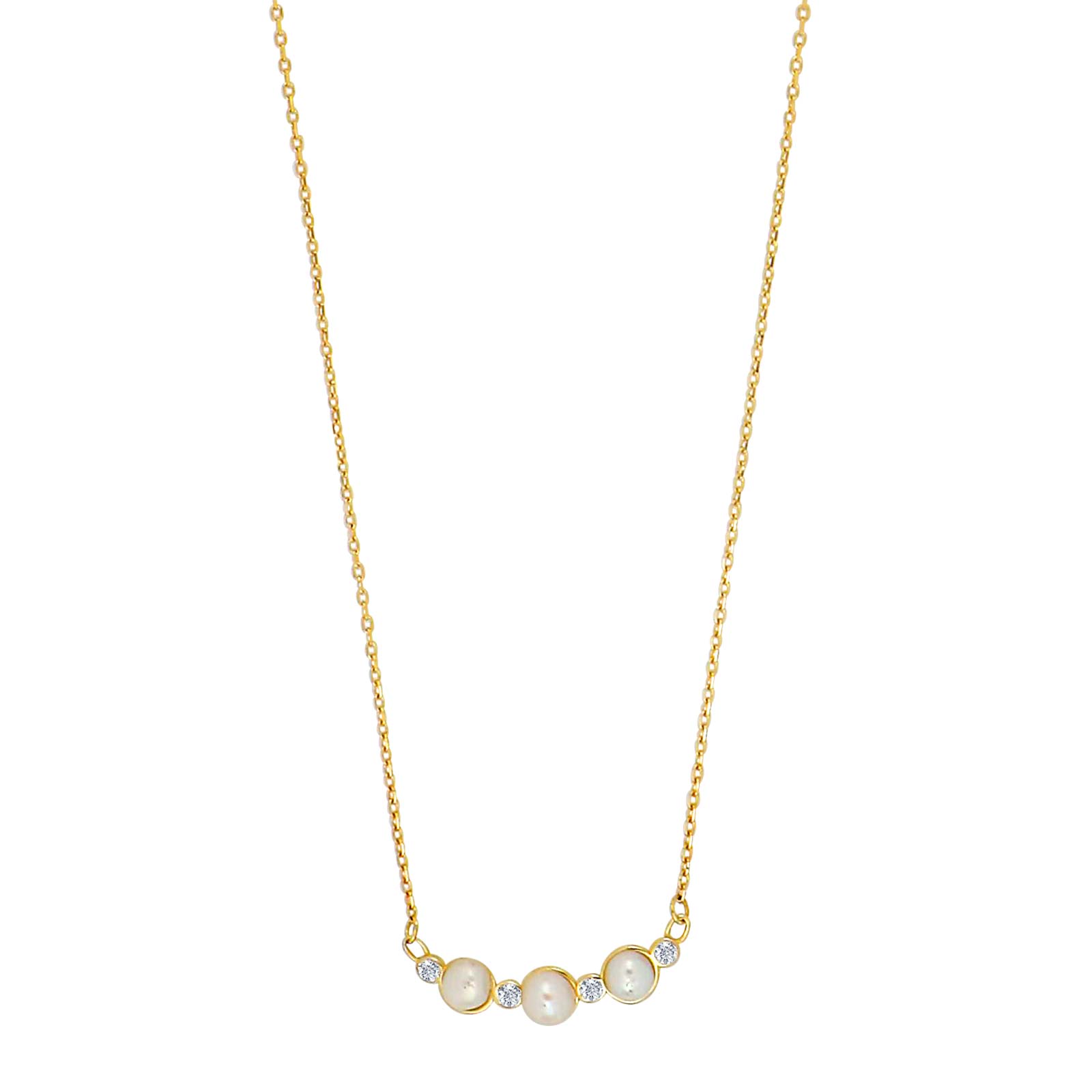 8kt. guldhalskæde m/perler og cz