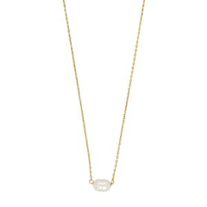 8kt. guldhalskæde m/hvid ferskvandsperle