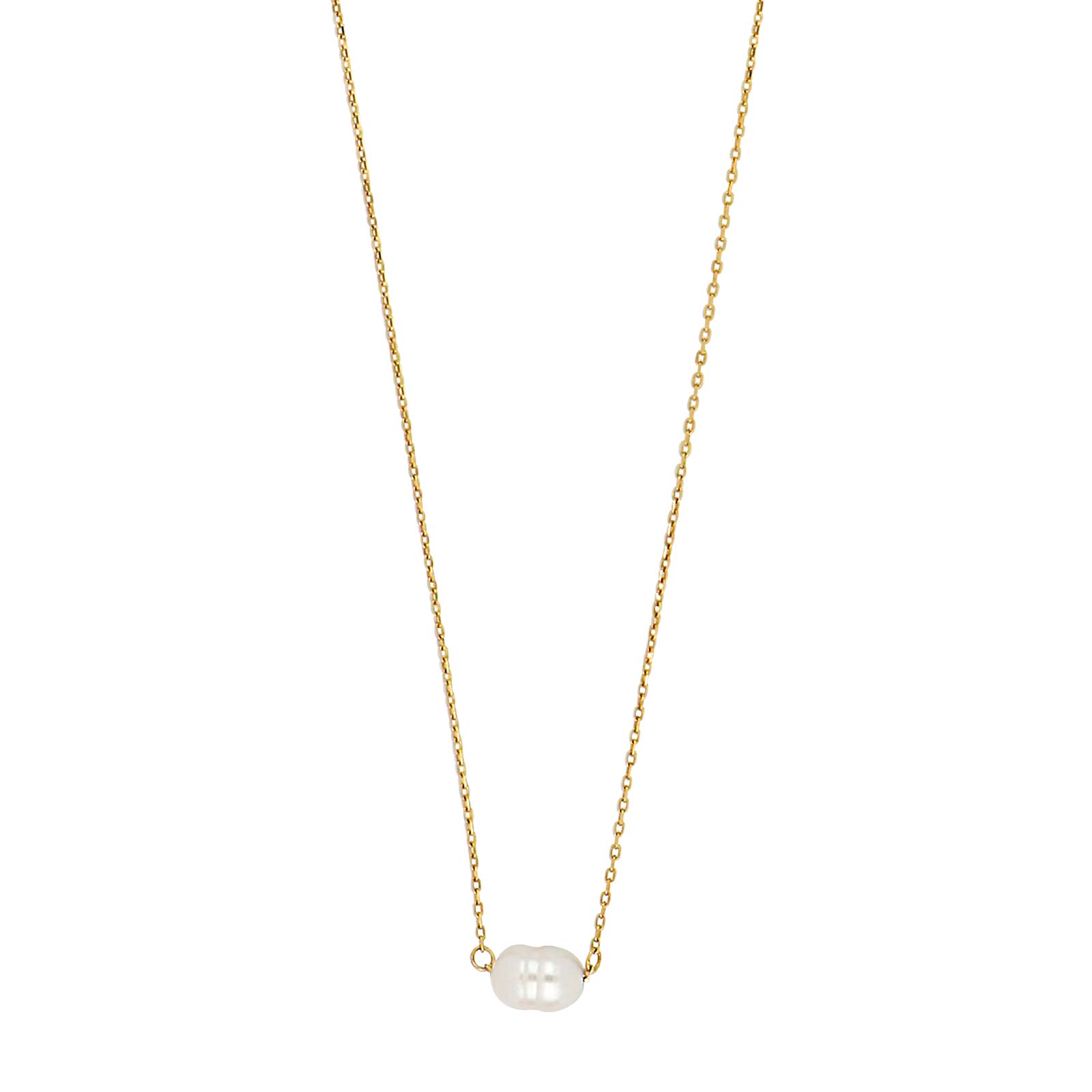 8kt. guldhalskæde m/hvid ferskvandsperle