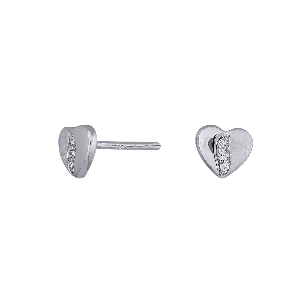 Rhod. Sølv ørestik hjerte m. cz mat/blank