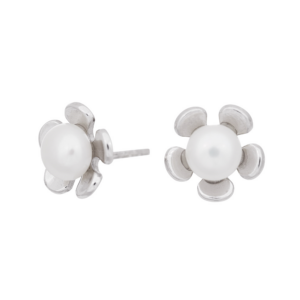 Rhod. sølv ørestikker blomst m/ perle