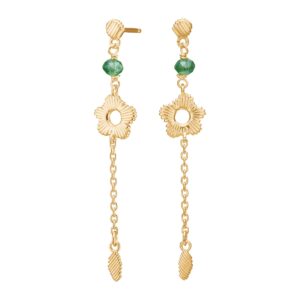 Forgyldt sølv ørehængere grøn blomst BRODERIE52