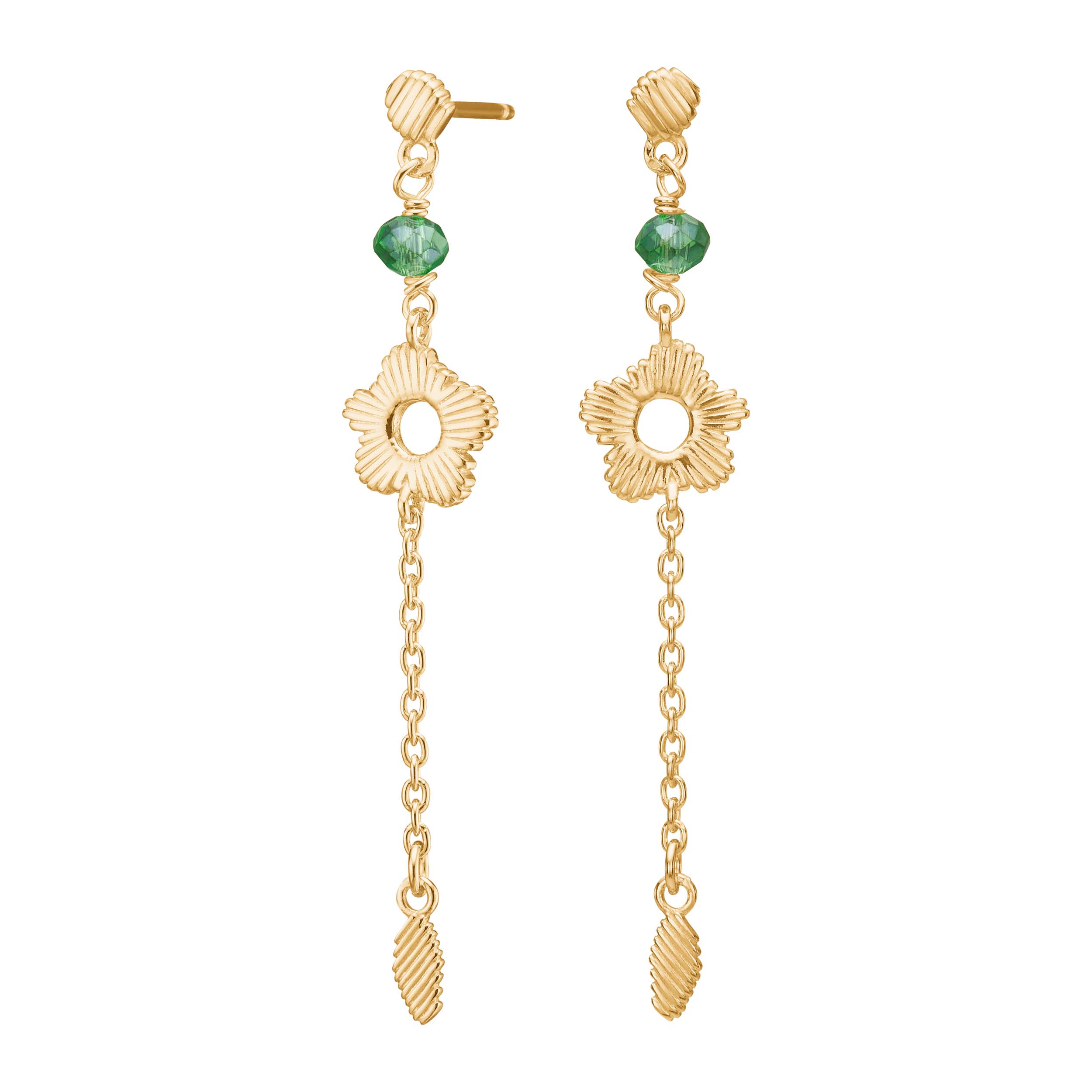 Forgyldt sølv ørehængere grøn blomst BRODERIE52