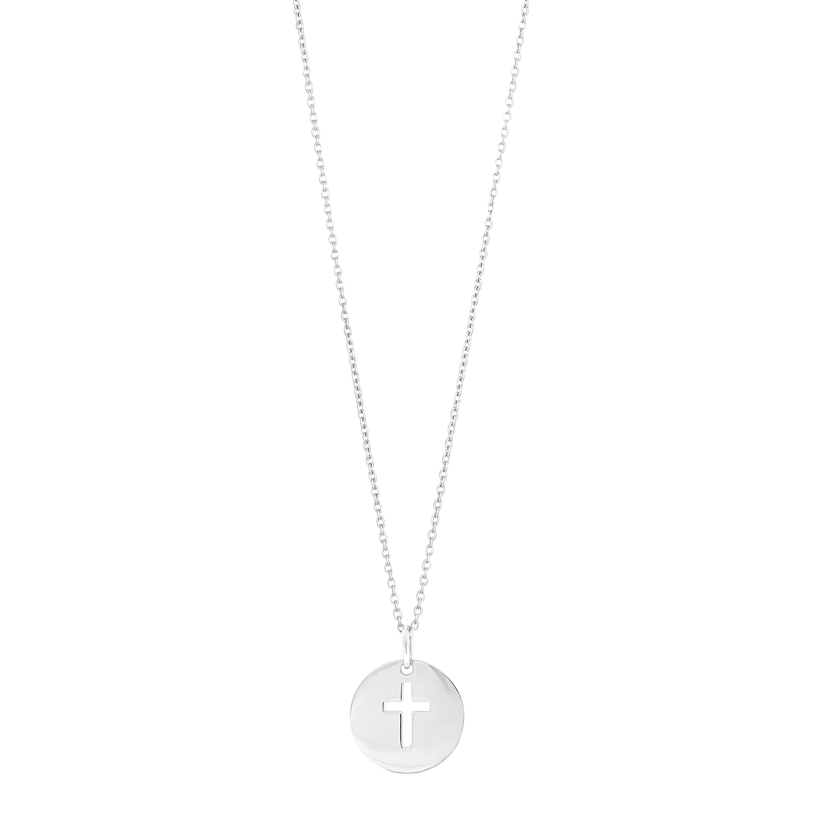 Rhod. sølvvedhæng plade m/kors 12mm inkl. kæde