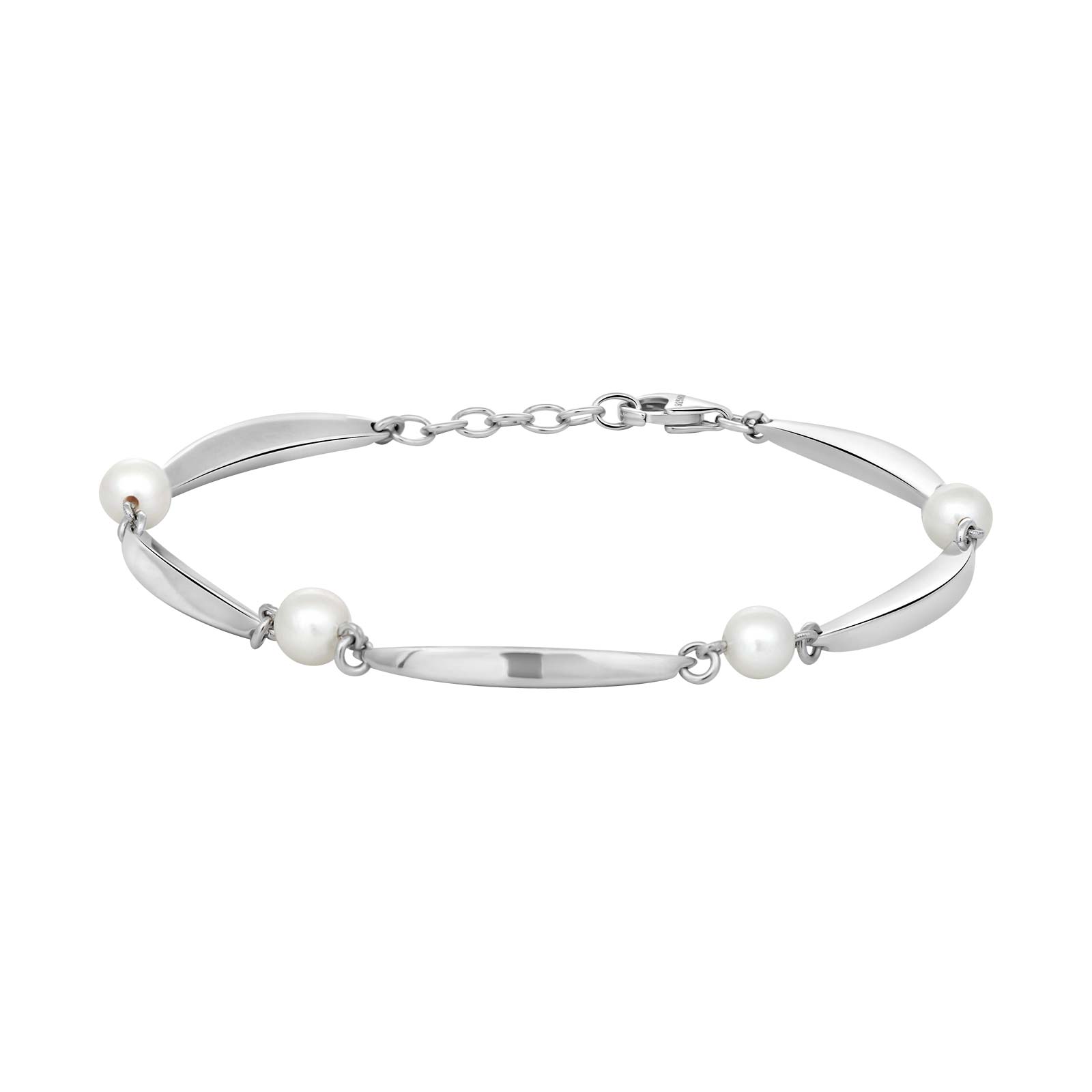 SIERSBØL Rhod. sølv banan&perle(FVP)armb.16,5+2
